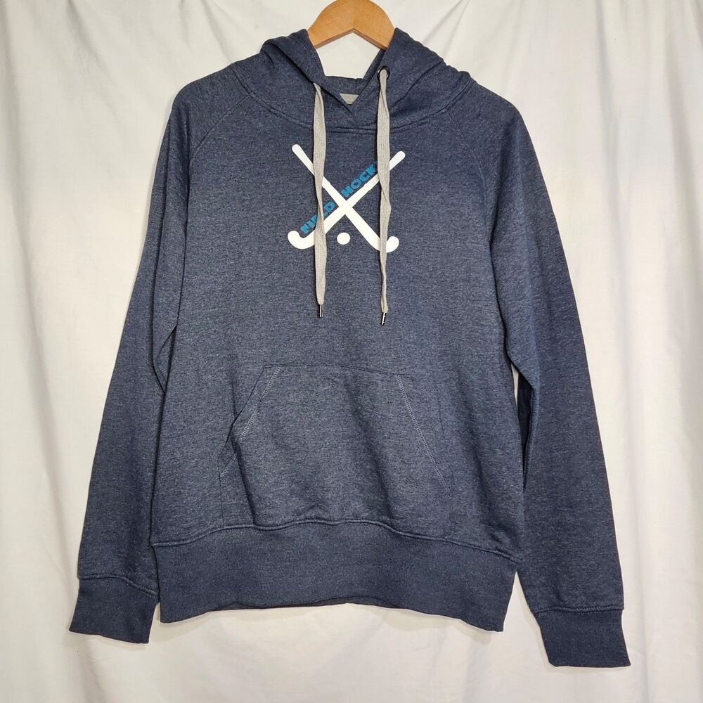 NWOT Womens Field Hockey Hoodie Large Navy Blue Heathered Graphic Pullover Logo